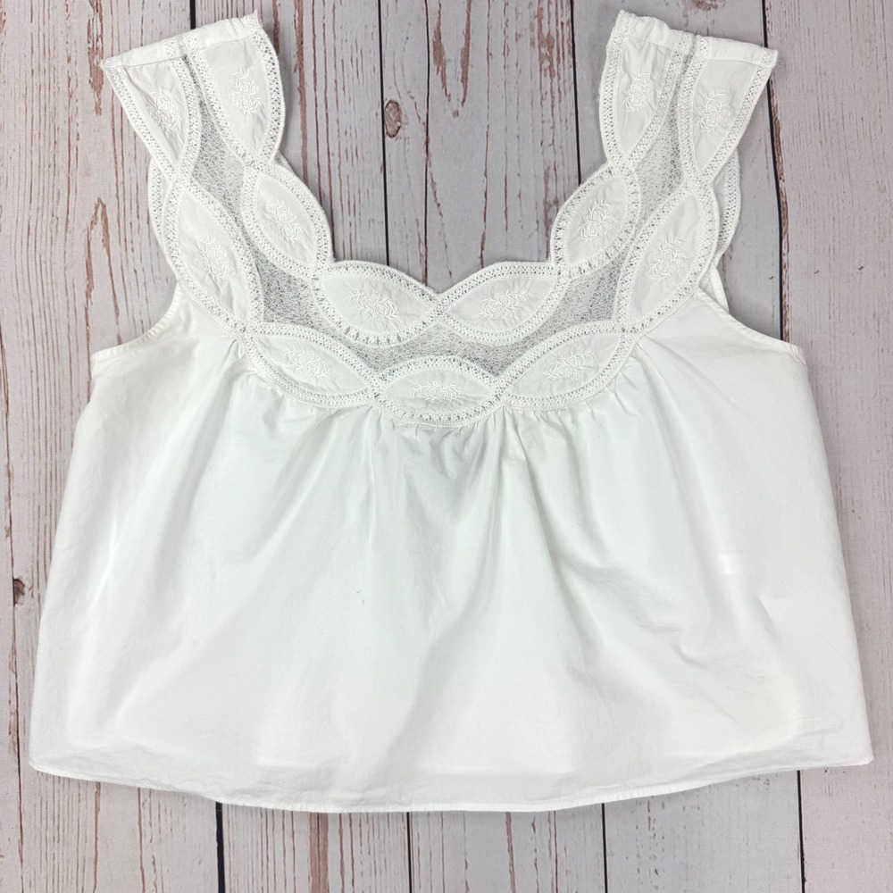 J.Crew White Cotton Eyelet Lace Mesh Sleeveless Top CA609 XS